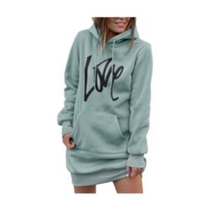 Drawstring Lightweight Long Sleeve Pullover Hoodie Dress, 6I-185D010